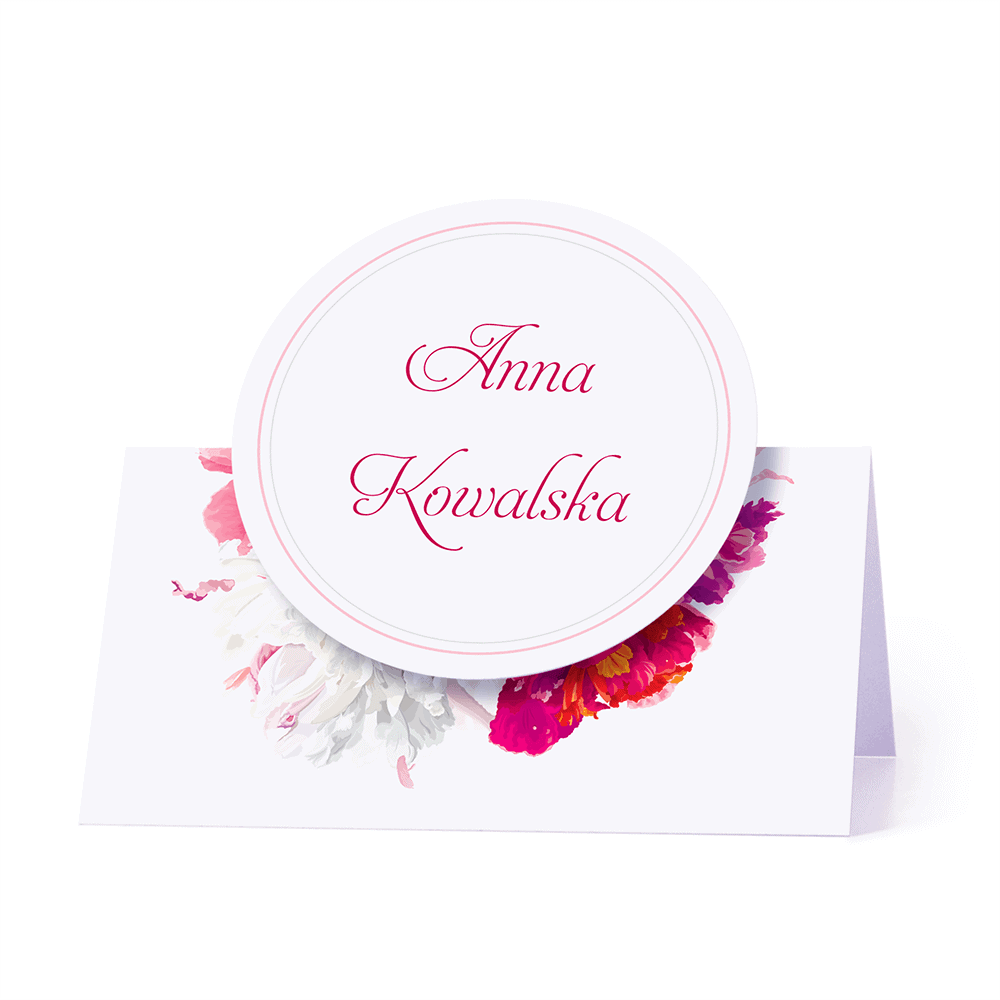 Winietka weselna motyw kwiatowy jasne piwonie personalizacja