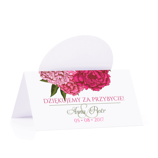 Winietka weselna motyw kwiatowy piwonie różowe personalizacja