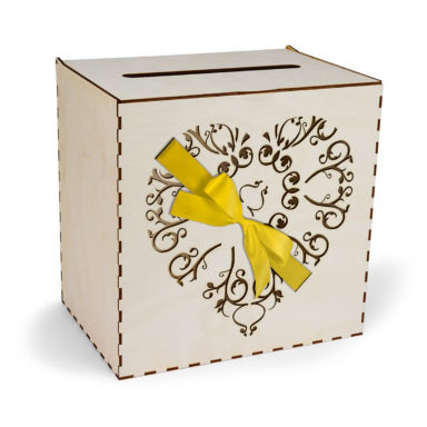 skrzynka na koperty serce przewiązane wstążką w kolorze złotym