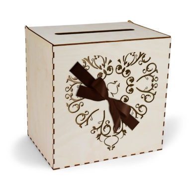 skrzynka na koperty serce przewiązane wstążką w kolorze brązowym