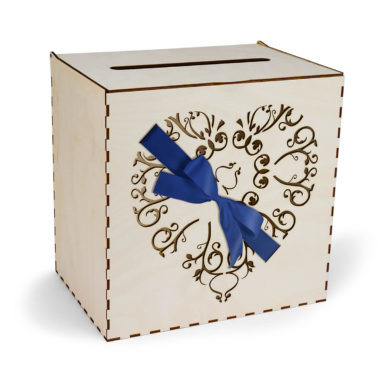 skrzynka na koperty serce przewiązane wstążką w kolorze niebieskim