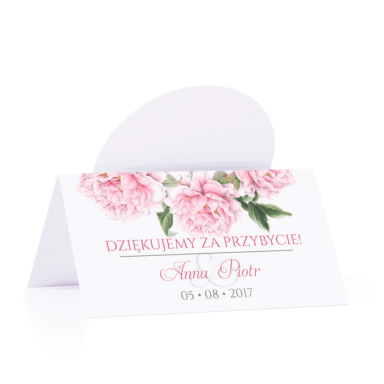 Winietka weselna motyw kwiatowy różowe piwonie personalizacja