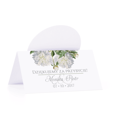 Winietka weselna motyw kwiatowy biała piwonia personalizacja