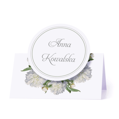 Winietka weselna motyw kwiatowy biała piwonia personalizacja