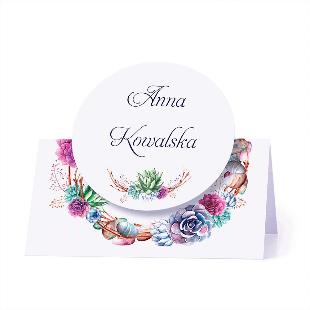 Winietka weselna motyw kwiatowy sukulenty personalizacja