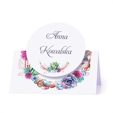 Winietka weselna motyw kwiatowy sukulenty personalizacja