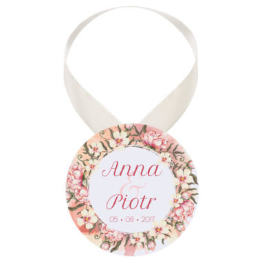 Zawieszka ozdoba na alkohol weselny na stół kwiaty