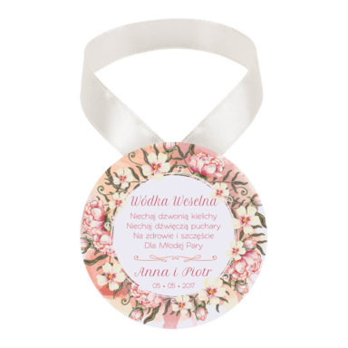 Zawieszka ozdoba na alkohol weselny na stół kwiaty