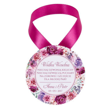 Zawieszka ozdoba na alkohol weselny na stół kwiaty