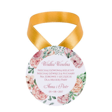 Zawieszka ozdoba na alkohol weselny na stół kwiaty