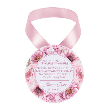 Zawieszka ozdoba na alkohol weselny na stół kwiaty