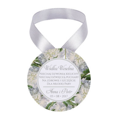 Zawieszka ozdoba na alkohol weselny na stół kwiaty