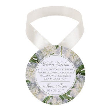 Zawieszka ozdoba na alkohol weselny na stół kwiaty