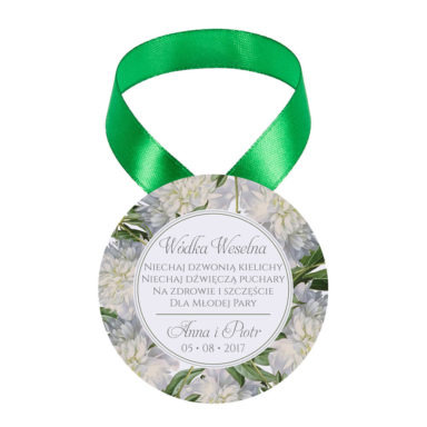 Zawieszka ozdoba na alkohol weselny na stół kwiaty