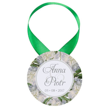 Zawieszka ozdoba na alkohol weselny na stół kwiaty