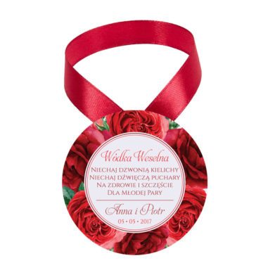 Zawieszka ozdoba na alkohol weselny na stół kwiaty