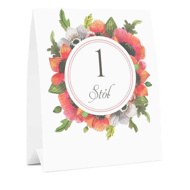 Numer informacja oznaczenie na stół weselny kwiaty