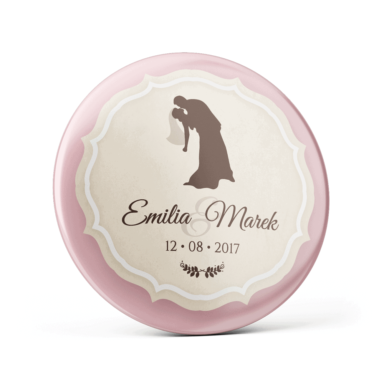 Metalowa przypinka oznaczenie podziękowanie dla gości z agrafką modny wzór