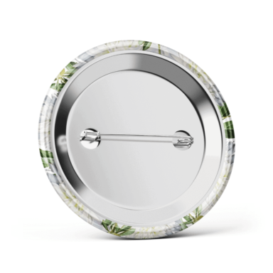 Metalowa przypinka oznaczenie podziękowanie dla gości z agrafką modny wzór kwiatowy białe piwonie