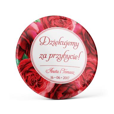 Metalowa przypinka oznaczenie podziękowanie dla gości z agrafką modny wzór kwiatowy róże