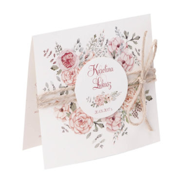 Zaproszenia ślubne modna grafika kwiatów sznurek eko