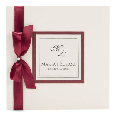 Niezwykłe zaproszenie ślubne z kokardką papier ozdobny