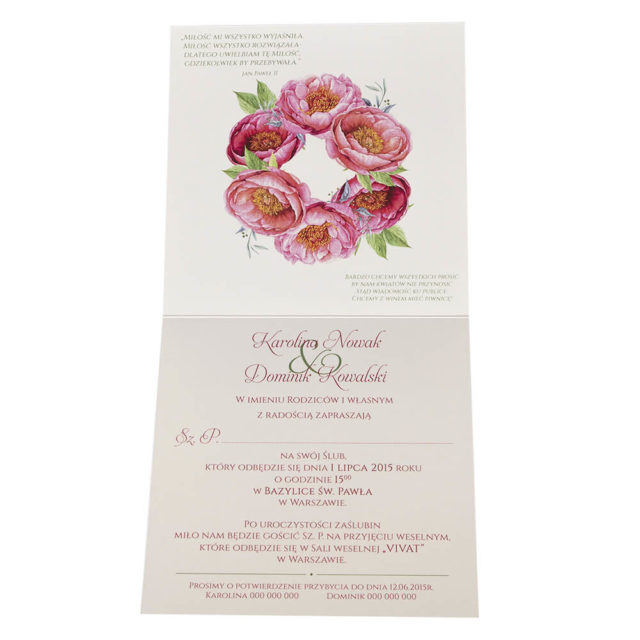 Zaproszenia ślubne modna grafika kwiatów piwonii