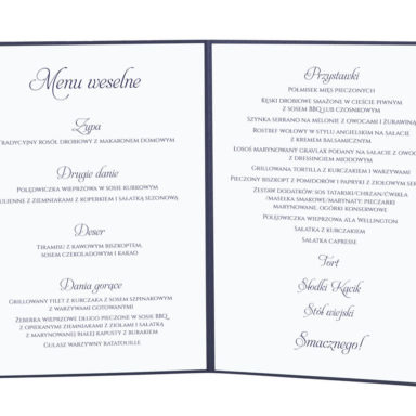 Menu weselne spis dań na stół kwiaty