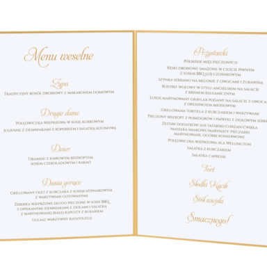 Menu weselne spis dań na stół