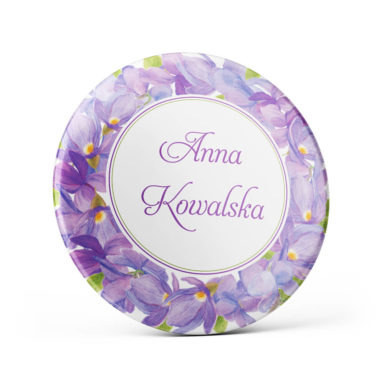 Metalowa okrągła przypinka dla gości agrafka motyw kwiatowy