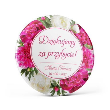 Metalowa okrągła przypinka dla gości agrafka motyw kwiatowy