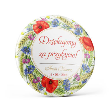 Metalowa okrągła przypinka dla gości agrafka motyw kwiatowy