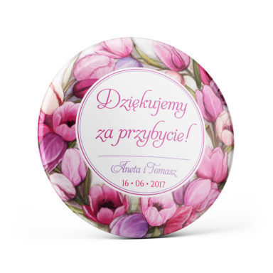 Metalowa okrągła przypinka dla gości agrafka