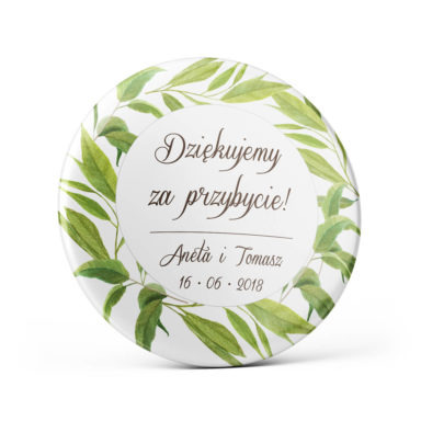 Metalowa okrągła przypinka dla gości agrafka motyw kwiatowy