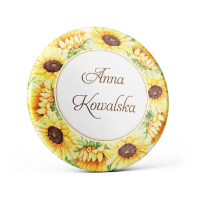 Metalowa okrągła przypinka dla gości agrafka motyw kwiatowy