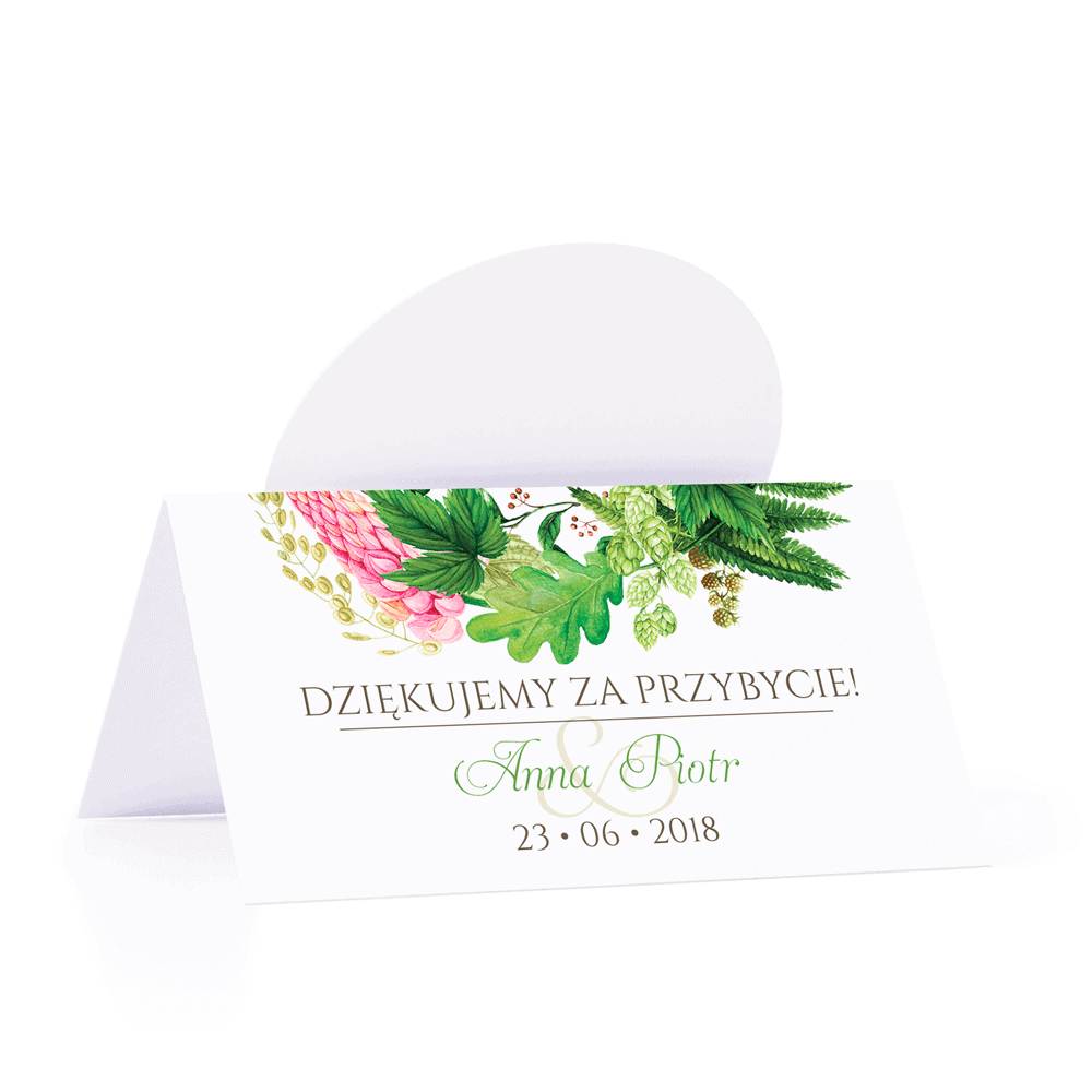 Winietka weselna motyw kwiatowy paproć łubin personalizacja