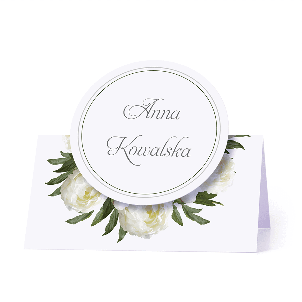 Winietka weselna motyw kwiatowy białe piwonie personalizacja