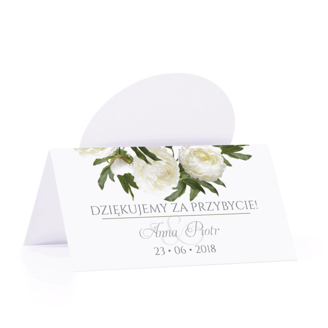 Winietka weselna motyw kwiatowy białe piwonie personalizacja