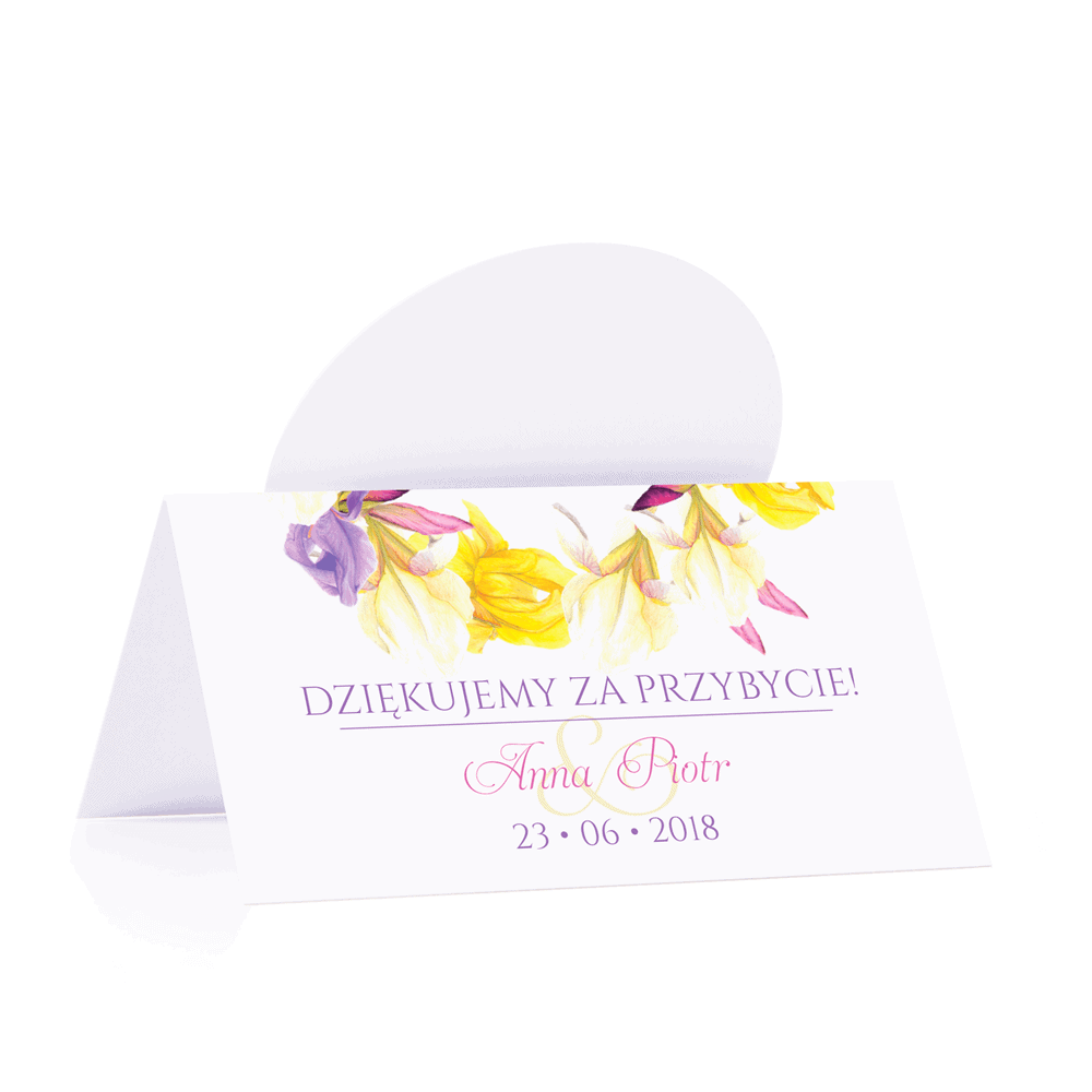 Winietka weselna motyw kwiatowy irysy personalizacja