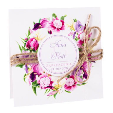 Eleganckie modne kwiatowe zaproszenia ślubne irysy piwonie