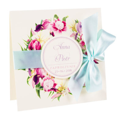 Eleganckie modne kwiatowe zaproszenia ślubne irysy piwonie