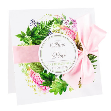 Modne kolorowe kwiatowe zaproszenie ślubne łubin i paproć