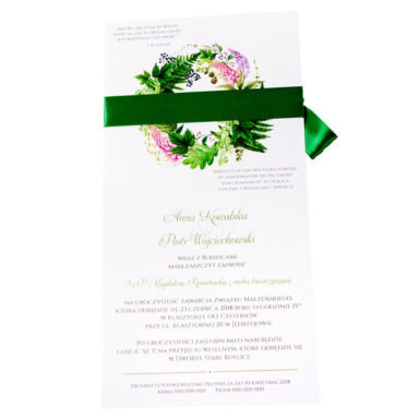 Modne kolorowe kwiatowe zaproszenie ślubne łubin i paproć