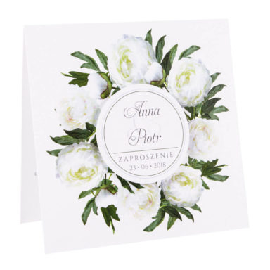 Eleganckie modne kwiatowe zaproszenia ślubne białe piwonie