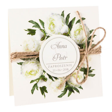 Eleganckie modne kwiatowe zaproszenia ślubne białe piwonie