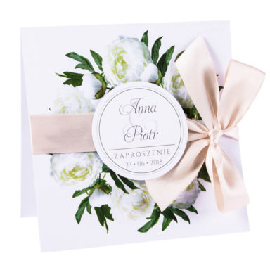 Eleganckie modne kwiatowe zaproszenia ślubne białe piwonie
