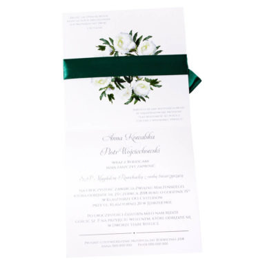 Eleganckie modne kwiatowe zaproszenia ślubne białe piwonie