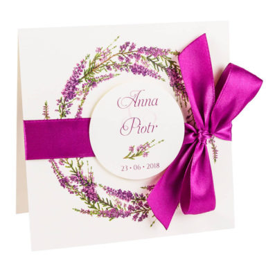 Eleganckie modne kwiatowe zaproszenia ślubne wrzos