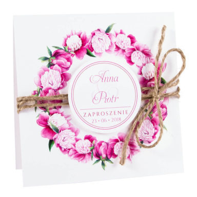 Eleganckie modne kwiatowe zaproszenia ślubne piwonie różowe
