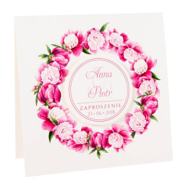 Eleganckie modne kwiatowe zaproszenia ślubne piwonie różowe
